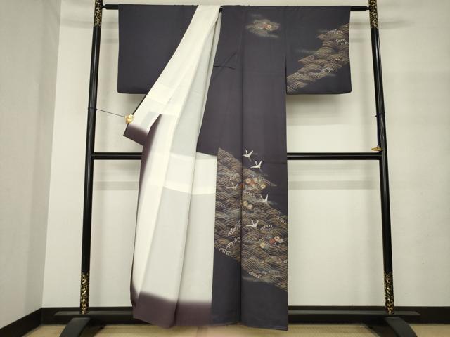 平和屋着物●訪問着 刺繍 立波飛鶴花文 正絹 逸品 AABM4298ck