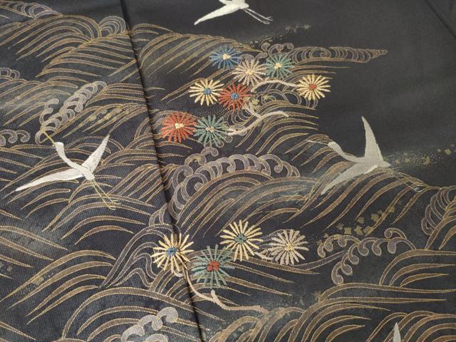 平和屋着物●訪問着 刺繍 立波飛鶴花文 正絹 逸品 AABM4298ck