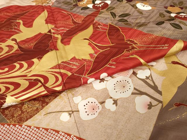 平和屋着物●豪華振袖 駒刺繍 遠山飛鶴文 金彩 正絹 逸品 AABM4301ck