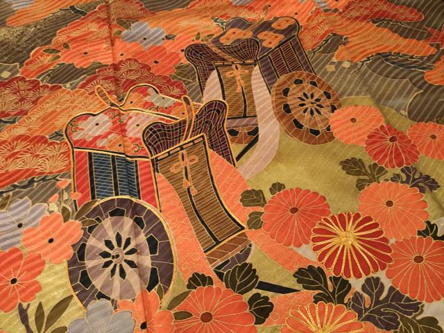 平和屋着物●豪華振袖 駒刺繍 御所車鴛鴦花文 正絹 逸品 AABM4304ck