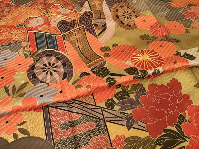平和屋着物●豪華振袖 駒刺繍 御所車鴛鴦花文 正絹 逸品 AABM4304ck