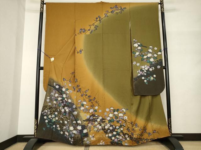 平和屋着物●豪華振袖 辻が花 枝花文 暈し染め 金彩 正絹 逸品 AABM4307ck