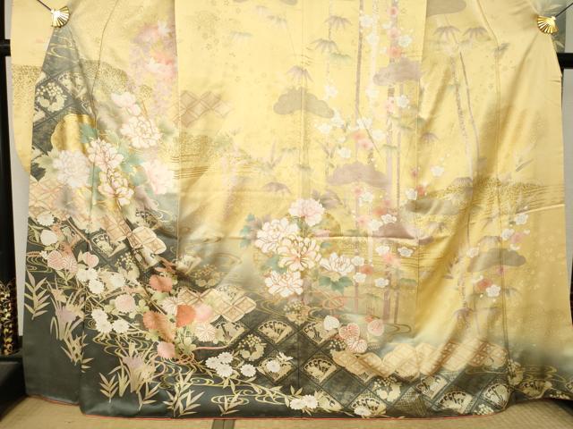平和屋着物●豪華振袖 雪輪花文 暈し染め 金彩 正絹 逸品 AABM4313ck