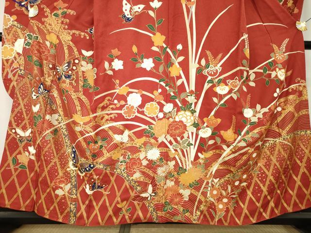 平和屋着物●豪華振袖 駒刺繍 花蝶文 金彩 正絹 逸品 AABM4316ck