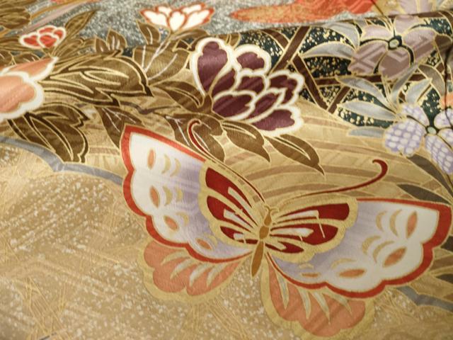 平和屋着物●豪華振袖 花蝶文 暈し染め 正絹 逸品 AABM4317ck
