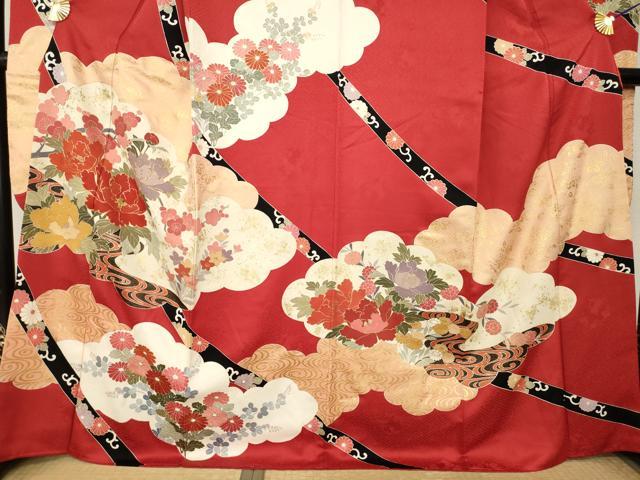 平和屋着物●豪華振袖 駒刺繍 雲重ね花文 金彩 正絹 逸品 AABM4319ck