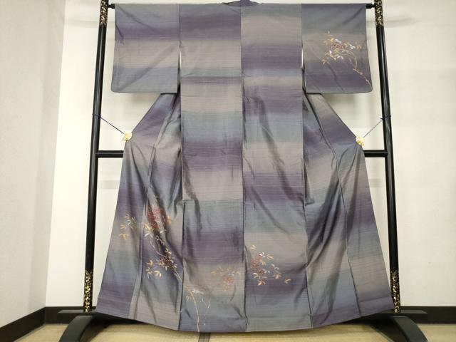 平和屋着物●訪問着 紬地 南天文 金銀彩 京都きもの友禅扱い 正絹 逸品 AABM4323ck