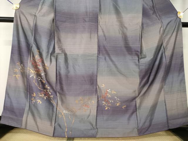 平和屋着物●訪問着 紬地 南天文 金銀彩 京都きもの友禅扱い 正絹 逸品 AABM4323ck