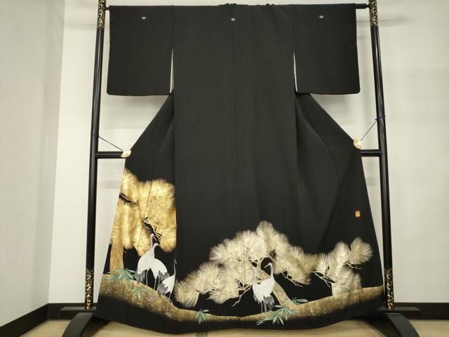平和屋着物●金彩友禅作家 金彩の魔術師 堀省平 金煌織 黒留袖 群れ鶴花文 金彩 正絹 逸品 AABM4324ck