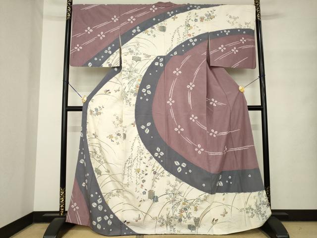 平和屋着物●訪問着 紬地 絞り 草花文 正絹 逸品 AABM4334ck