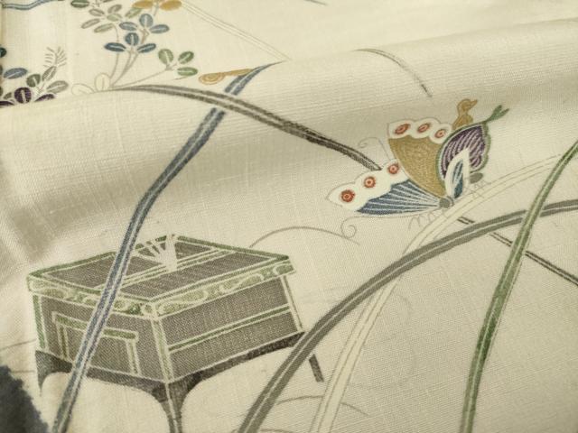 平和屋着物●訪問着 紬地 絞り 草花文 正絹 逸品 AABM4334ck