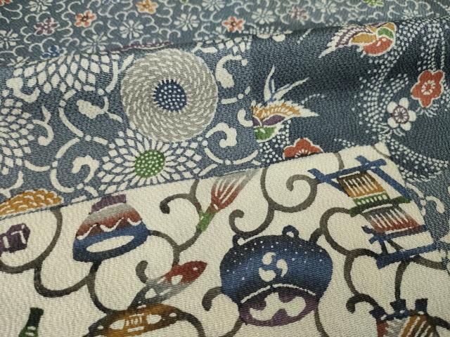平和屋着物●剣持晃玄 小紋 江戸草木型絵染 色紙重ね花文 正絹 逸品 AABM4337ck
