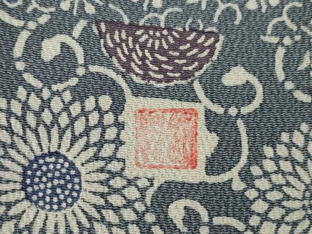 平和屋着物●剣持晃玄 小紋 江戸草木型絵染 色紙重ね花文 正絹 逸品 AABM4337ck