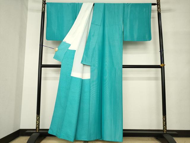 平和屋着物●染色の魔術師 染乃座・大久保玄才 そめのざ玄才 色無地 青緑色 銀通し地 正絹 逸品 AABM4342ck