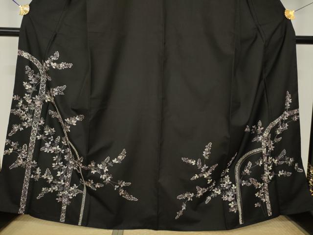 平和屋着物●本場縞大島紬 訪問着 総刺繍 草花文 正絹 逸品 AABM4346ck