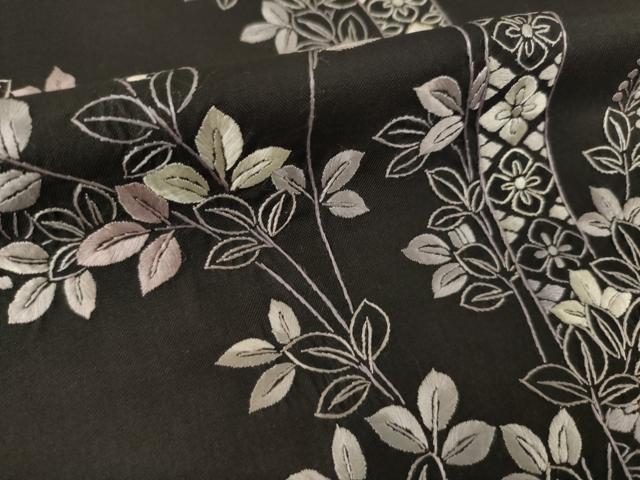 平和屋着物●本場縞大島紬 訪問着 総刺繍 草花文 正絹 逸品 AABM4346ck