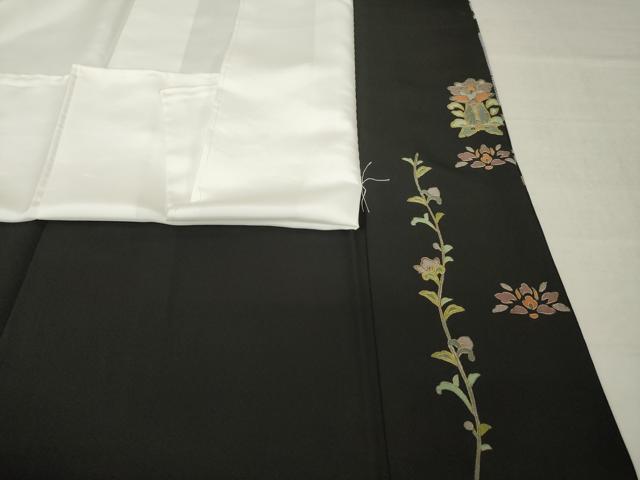 平和屋着物●中国三大刺繍 汕頭刺繍 スワトウ刺繍 総刺繍 黒留袖 向い鳥花文 金糸 ロング丈 正絹 逸品 AABM4351ck
