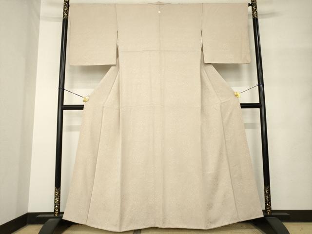 平和屋着物●上質な色無地 草花地紋 白茶色 正絹 逸品 AABM4352ck