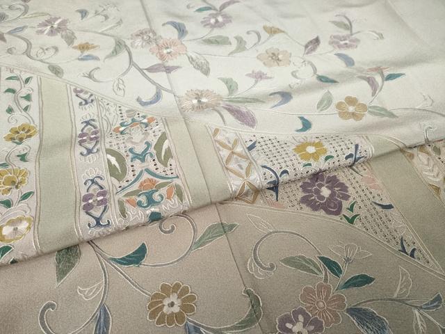平和屋着物●中国三大刺繍 スワトウ刺繍 汕頭刺繍 総刺繍 訪問着 更紗花文 暈し染め 正絹 逸品 AABM4354ck