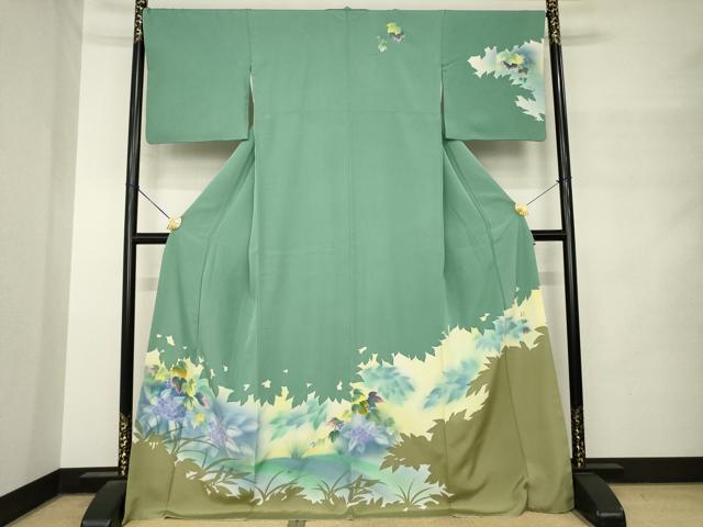 平和屋着物●訪問着 稔雄 風景葡萄蔦草文 ロング丈 正絹 逸品 AABM4356ck