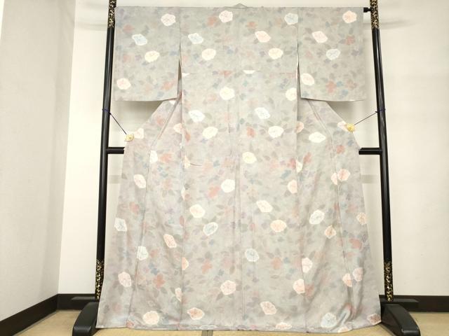平和屋着物●上質な小紋 地紋起こし 草花文 暈し染め ロング丈 正絹 逸品 AABM4376ck
