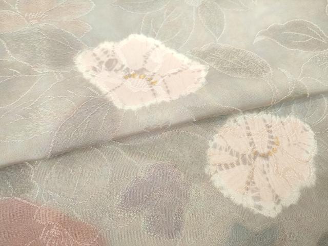 平和屋着物●上質な小紋 地紋起こし 草花文 暈し染め ロング丈 正絹 逸品 AABM4376ck