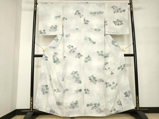 平和屋着物●上質な小紋 草花文 地紋起こし 正絹 逸品 AABM4378ck