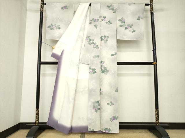 平和屋着物●上質な小紋 草花文 地紋起こし 正絹 逸品 AABM4378ck