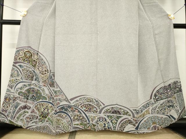 平和屋着物●日本画家 霜鳥忍の世界 彩天目織 お召 色留袖 更紗花文 正絹 逸品 AABM4382ck