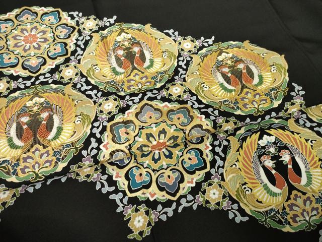 平和屋着物●中国三大刺繍 相良刺繍 黒留袖 作家物 駒刺繍 向い鳥花文 金彩 正絹 逸品 AABM4383ck