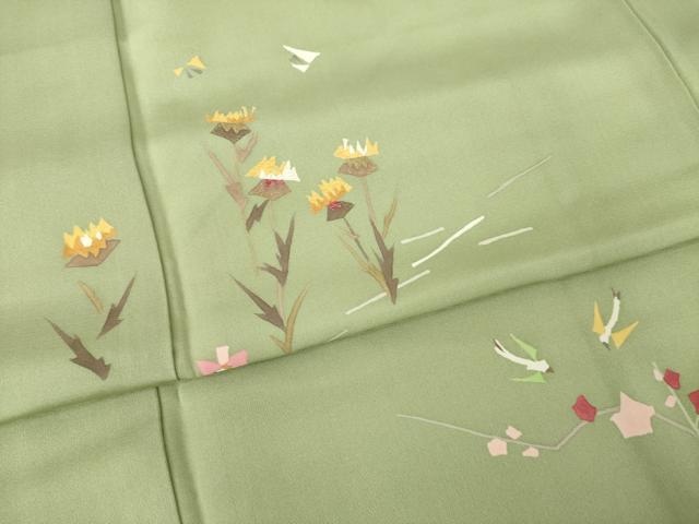 平和屋着物●訪問着 刺繍 花蝶文 金糸 正絹 逸品 AABM4393ck