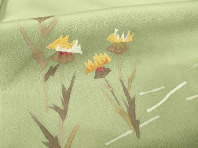 平和屋着物●訪問着 刺繍 花蝶文 金糸 正絹 逸品 AABM4393ck