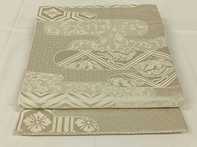 平和屋着物◎六通柄袋帯 唐織 エ霞吉祥文 銀糸 正絹 逸品 AABM4424dk