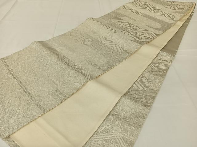 平和屋着物◎六通柄袋帯 唐織 エ霞吉祥文 銀糸 正絹 逸品 AABM4424dk
