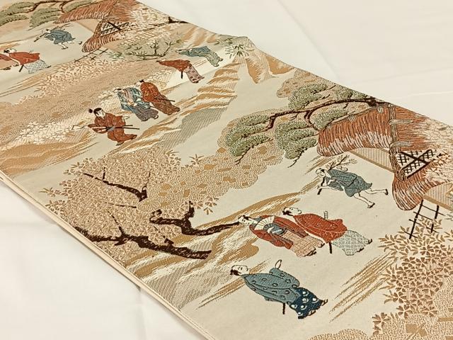 平和屋着物◎六通柄袋帯 唐織 人物風景文 金糸 正絹 逸品 AABM4427dk