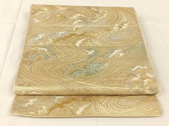 平和屋着物◎西陣 六通柄 本袋帯 立波文 金銀糸 正絹 逸品 AABM4428dk