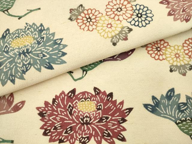平和屋着物●九寸名古屋帯 紬地 型染め 草花文 正絹 逸品 AABM4627pf
