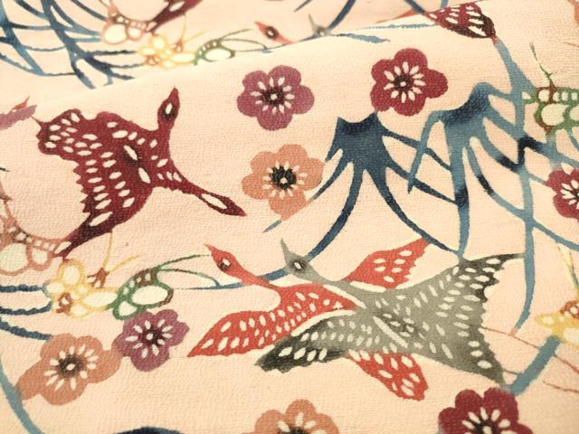 平和屋着物●九寸名古屋帯 紬地 紅型 花鳥文 正絹 逸品 AABM4628pf