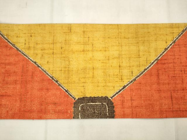 平和屋着物●九寸名古屋帯 紬地 幾何学文様 正絹 逸品 AABM4637pf