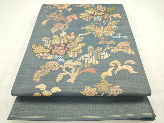 平和屋着物●太鼓柄袋帯 花蝶文 金糸 正絹 逸品 AABM4639pf
