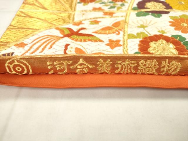 平和屋着物●西陣 河合美術織物謹製 六通柄袋帯 唐織 鳳凰花蝶文 金糸 正絹 逸品 AABM4657pf