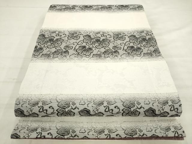 平和屋着物●両面全通柄袋帯 葡萄蔦の葉文 草花文 正絹 逸品 AABM4670pf