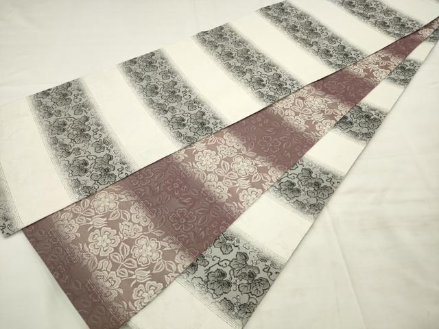 平和屋着物●両面全通柄袋帯 葡萄蔦の葉文 草花文 正絹 逸品 AABM4670pf