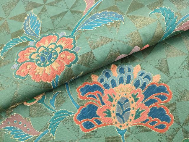平和屋着物●ファッションデザイナー HIROKO KOSHINO コシノヒロコ 六通柄袋帯 更紗花文 金糸 正絹 逸品 AABM4695pf