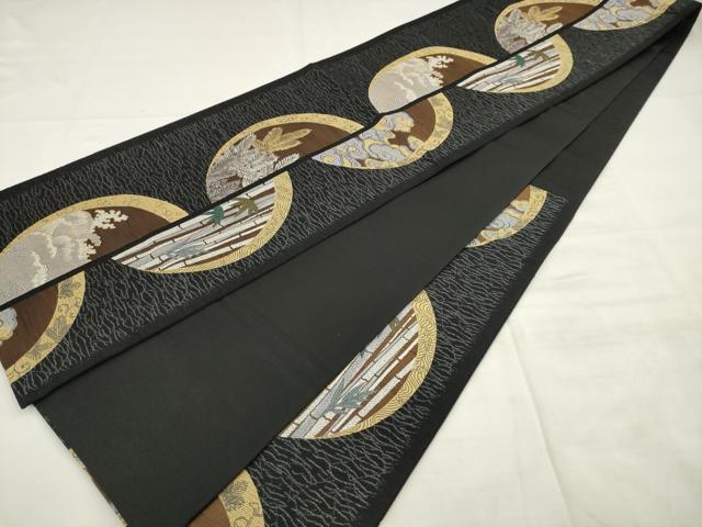 平和屋着物●六通柄袋帯 映調献上文 黒地 銀糸 正絹 逸品 AABM4697pf