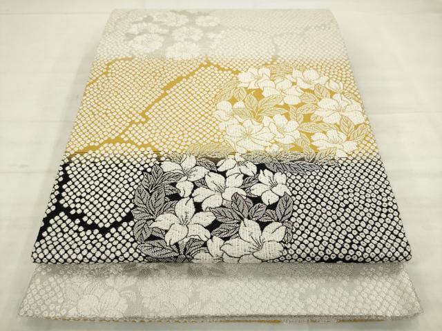平和屋着物●六通柄袋帯 草花丸文 銀糸 正絹 逸品 AABM4700pf