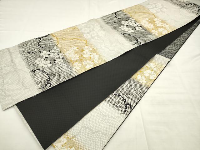 平和屋着物●六通柄袋帯 草花丸文 銀糸 正絹 逸品 AABM4700pf