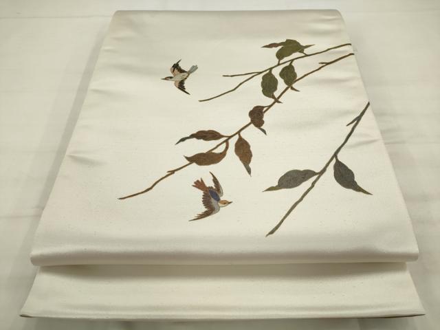 平和屋着物●染色作家 草野一騎 太鼓柄袋帯 花鳥文 正絹 逸品 AABM4702pf