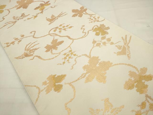 平和屋着物●全通柄 本袋帯 花鳥文 金糸 正絹 逸品 AABM4717pf