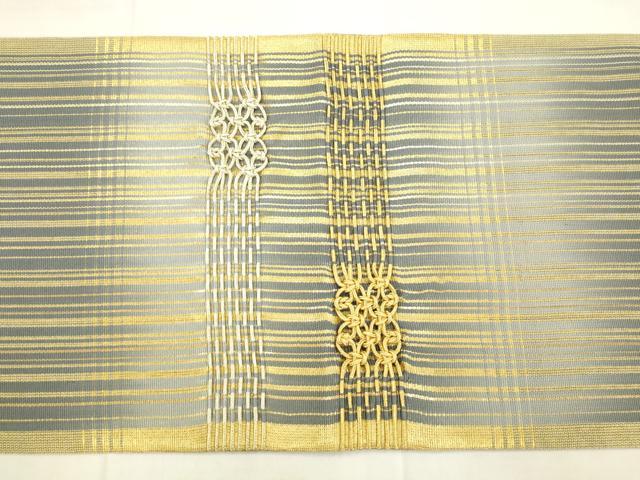 平和屋着物●西陣 ひなや工房 くむ・あむ・おる 伊豆蔵明彦 太鼓柄袋帯 横段文 金糸 証紙付き 正絹 逸品 AABM4721pf
